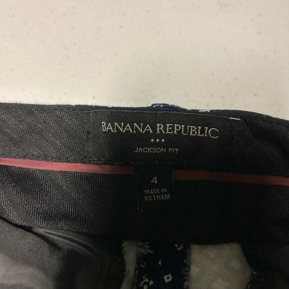 Banana Republic Womens Pants Navy Blue White All Over Pattern Jackson Stretch 4 - Picture 5 of 12